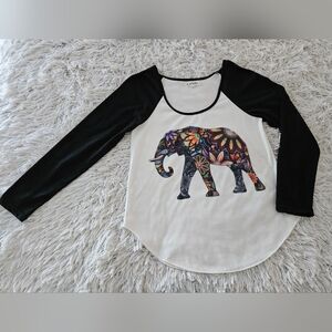 L.A. Soul Raglan Shirt Top Longsleeve Colorful Elephant Women's SM White Black